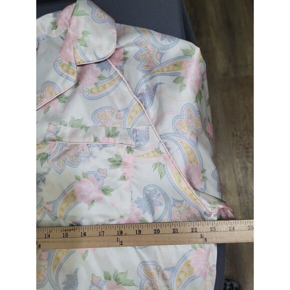 VTG Claudia Barnes Satin Flannel Lined Sleep Shirt Button Down Nightgown LG - Picture 4 of 6